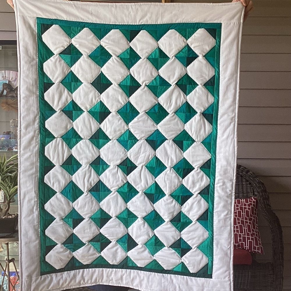 NWT Hand Crafted Colors of Green Quilt